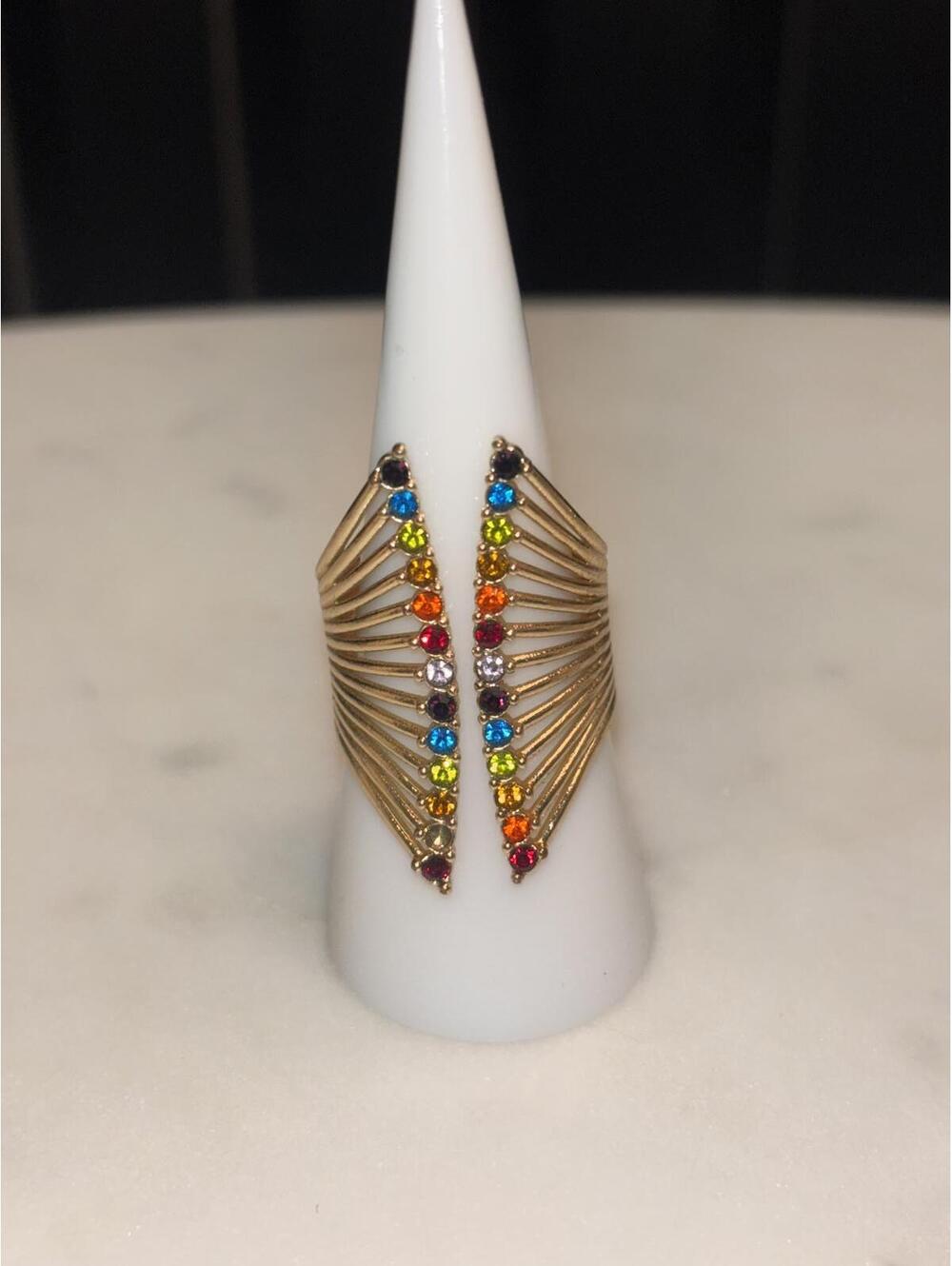 Gold Tone Ring with Multicolor Rhinestones SIZE 9